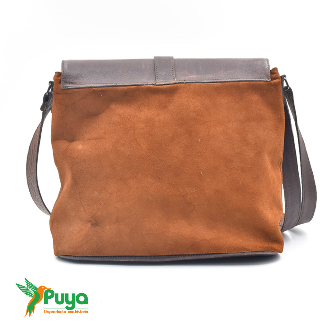 BANDOLERA CAFÉ VICUÑA DE CUERO GAMUZADO