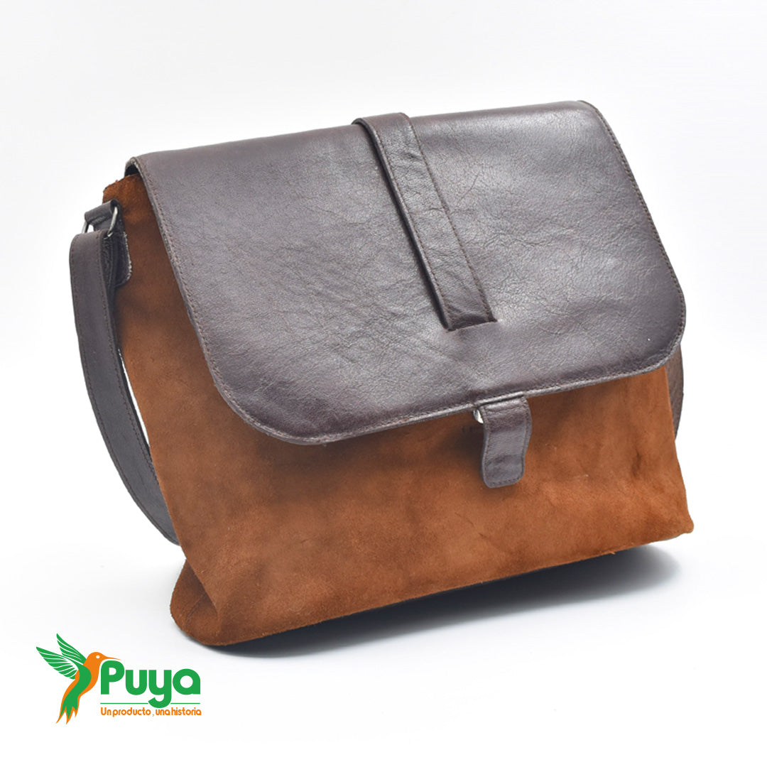 BANDOLERA CAFÉ VICUÑA DE CUERO GAMUZADO