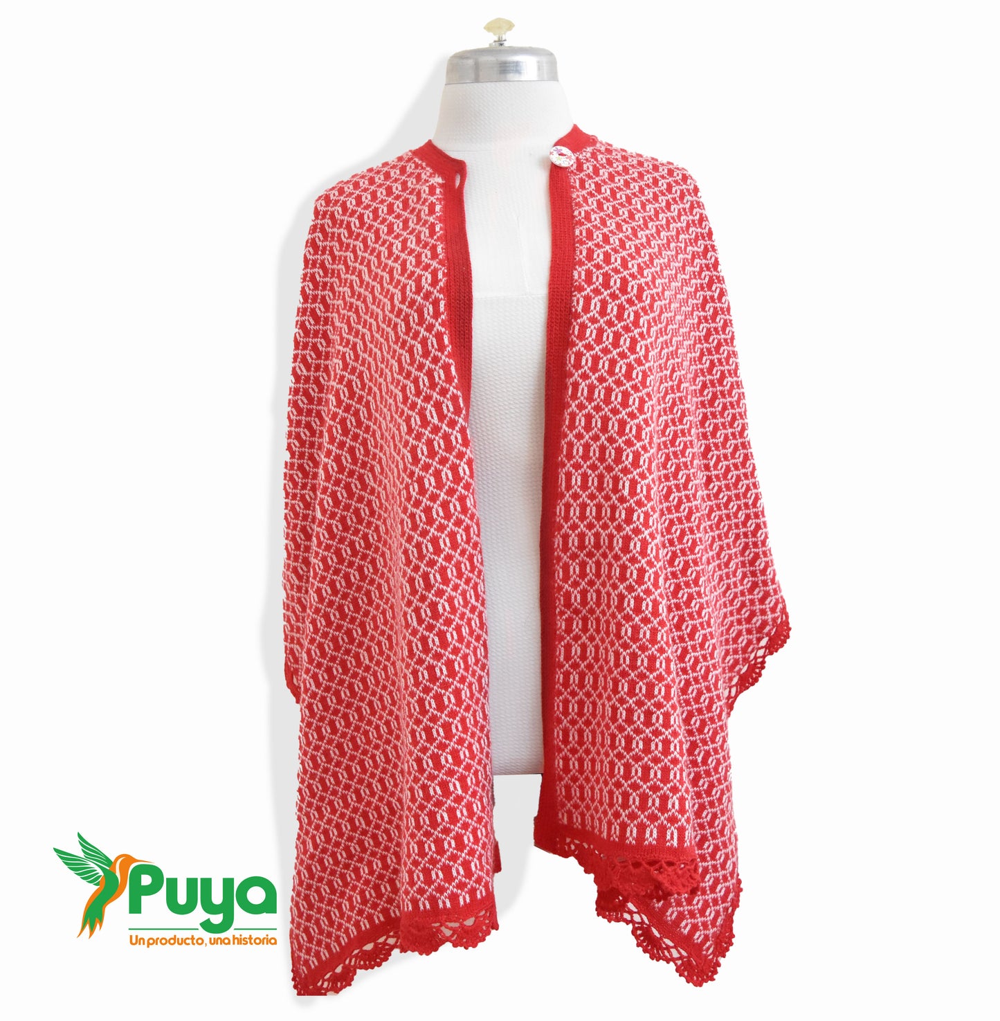 PONCHO DE HILO ROJO CON BLANCO