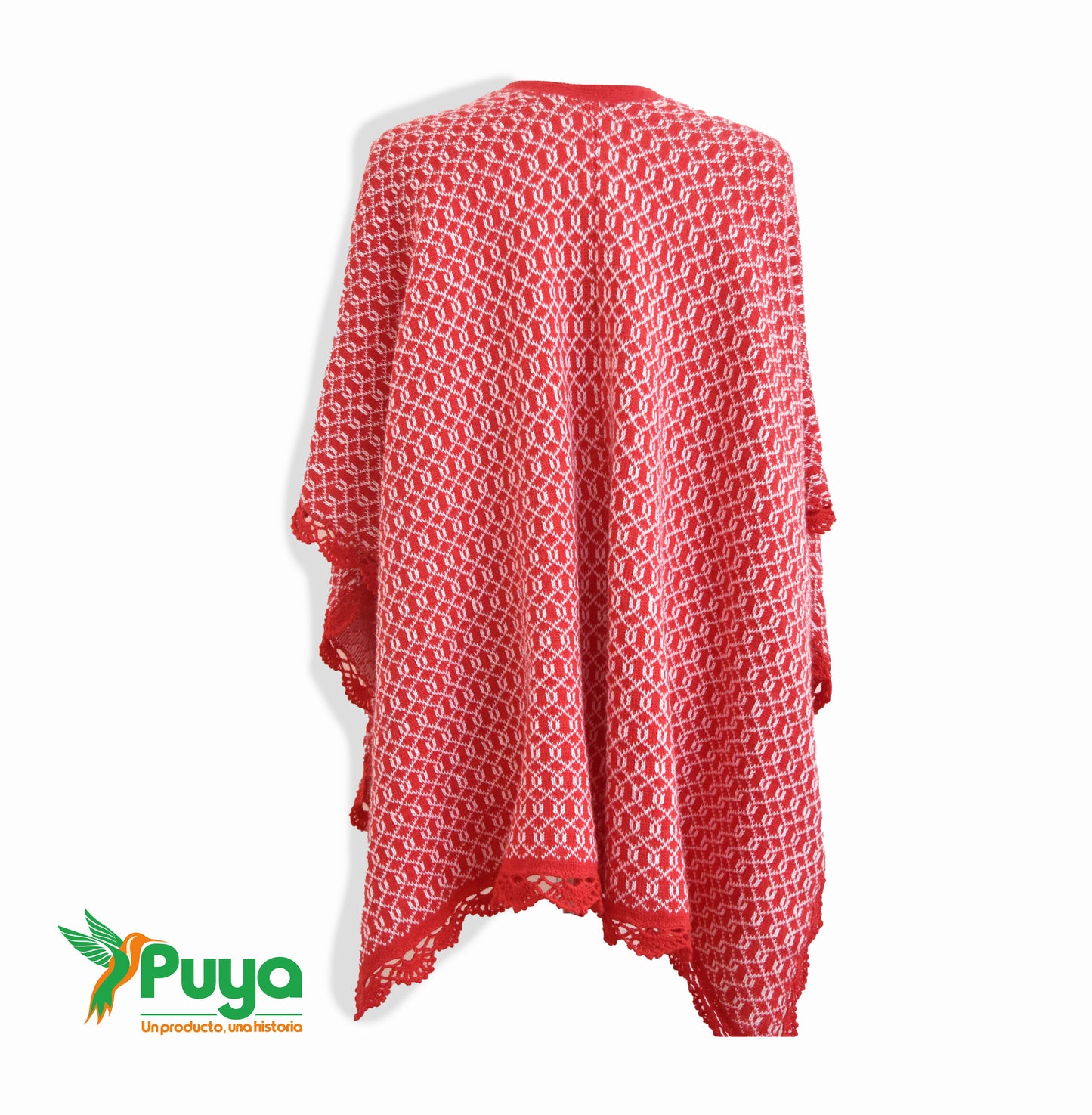 PONCHO DE HILO ROJO CON BLANCO