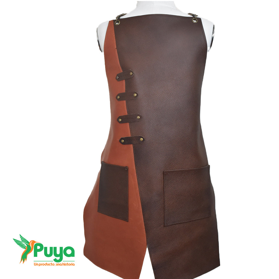 MANDIL DE CUERO COMBINADO TERRACOTA Y CAFE