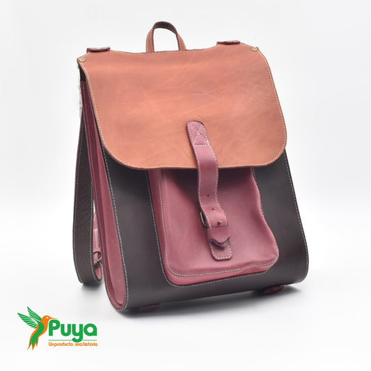 MOCHILA DE CUERO LISO COMBINADO