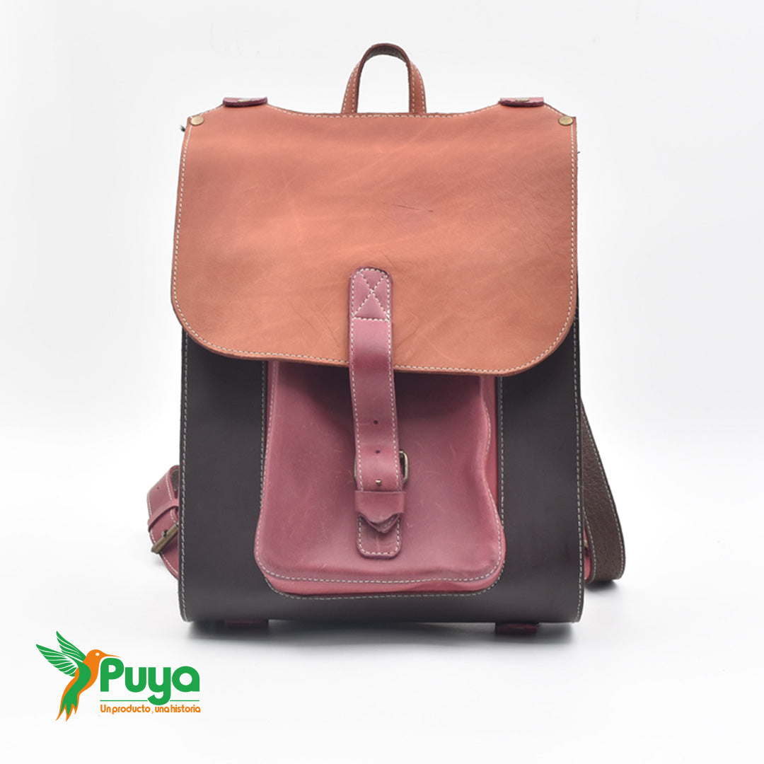 MOCHILA DE CUERO LISO COMBINADO