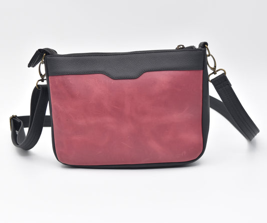 BANDOLERA RECTANGULAR PEQUEÑA COLOR GUINDO CON NEGRO
