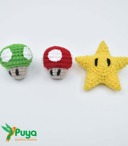 AMIGURUMI MARIO BROS, ESTRELLA Y HONGUITOS
