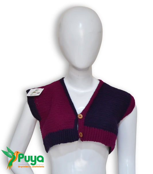 CROP TOP LILA Y FUCCIA CON BOTONES CAFES