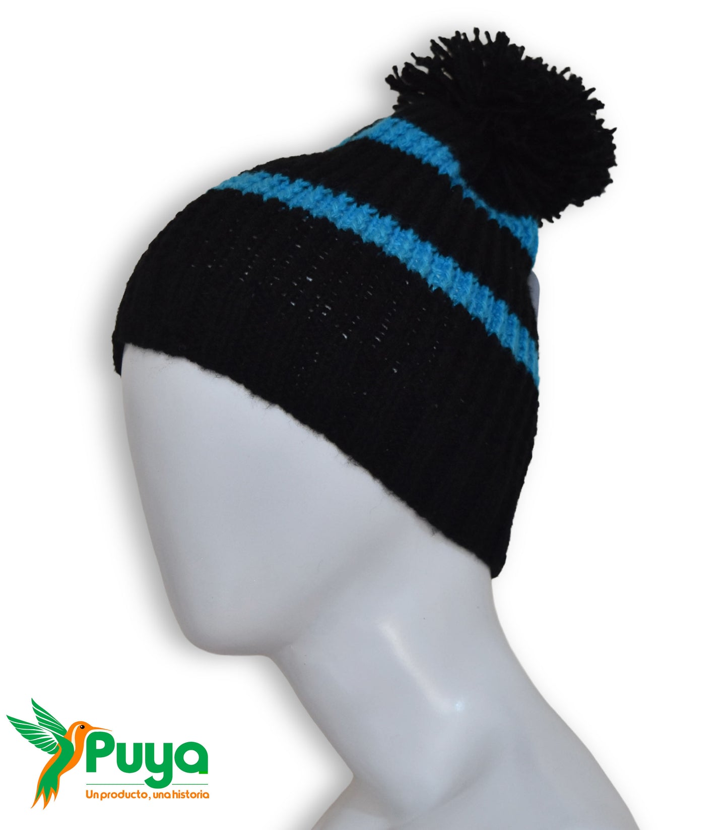 GORRO NEGRO CON FRANJAS TURQUEZAS