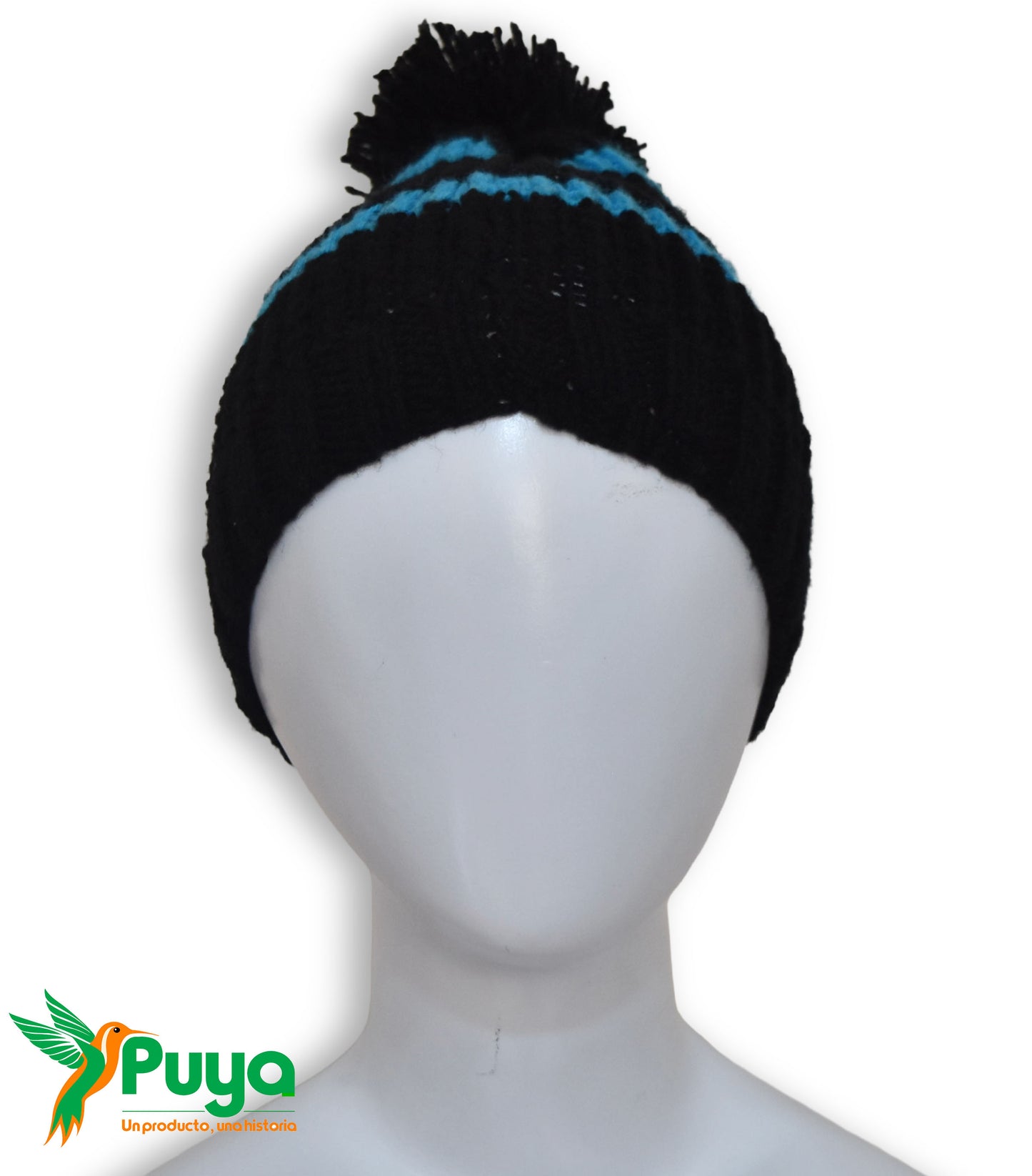 GORRO NEGRO CON FRANJAS TURQUEZAS