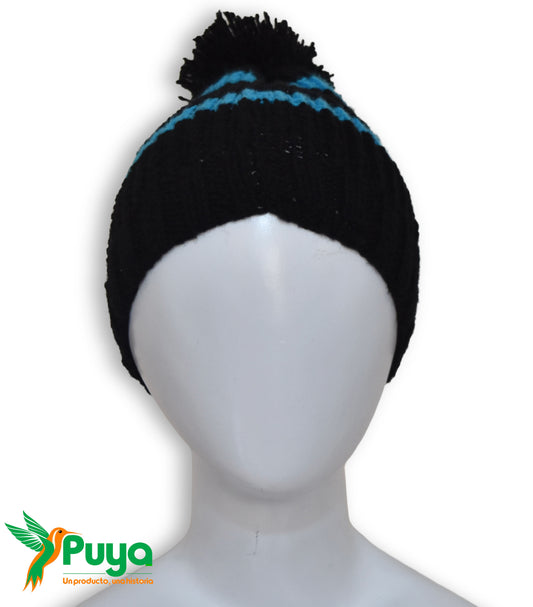 GORRO NEGRO CON FRANJAS TURQUEZAS