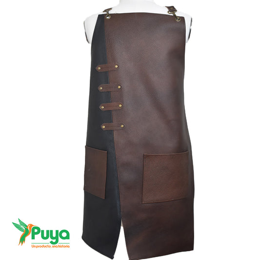 MANDIL DE CUERO COMBINADO CAFE Y NEGRO
