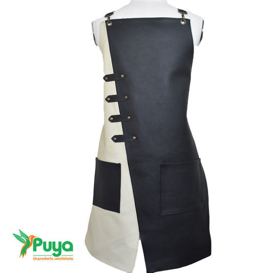 MANDIL DE CUERO COMBINADO NEGRO Y BLANCO
